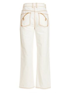 NWT Tory Burch Cream Contrast Stitch Straight Leg 🤍✨ $348 Chic Coastal Cowgirl